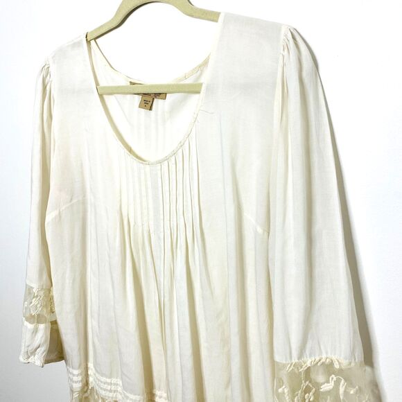 Nine West Boho Lace Blouse Lightweight Flowy Long Elastic Sleeve Top Sz L - Picture 6 of 9